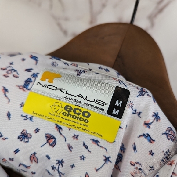 Jack Nicklaus Shirt Mens Large Polo White Pattern Short Sleeve Eco Choice Palm - Picture 3 of 11
